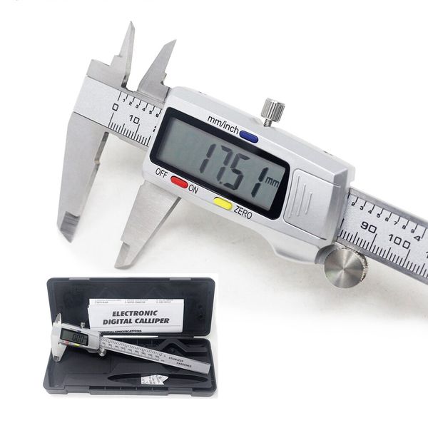 Paquímetro Digital Vernier de 6 polegadas e 150 mm Micrômetro de Aço Inoxidável Ferramenta de Medição Régua de Profundidade Messschieber Paquimetro