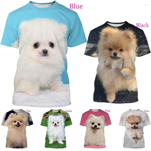 Herren-T-Shirts und Damen-T-Shirt, modischer Pomeranian-Hund, 3D-Druck, lässige süße Oberteile