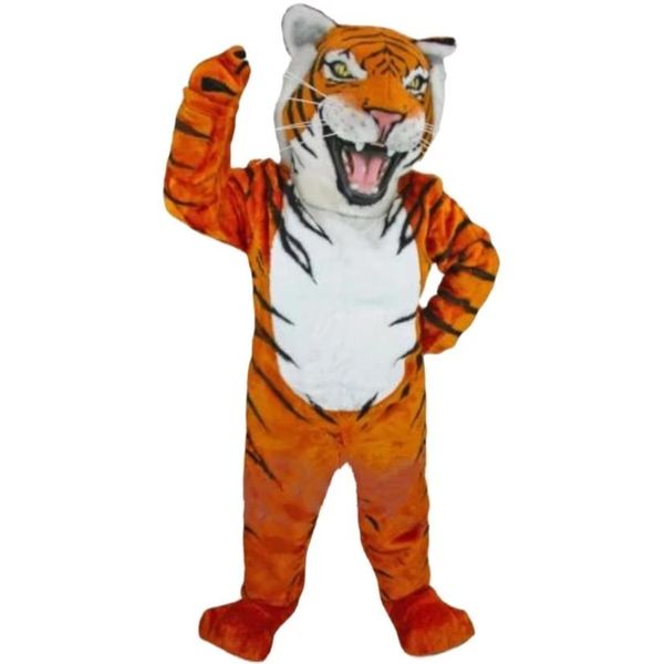 Costume da mascotte tigre peloso Costume da pelliccia lungo Fursuit Personaggio dei cartoni animati per adulti Vestito operato Halloween Natale Anime Parade Suits239o