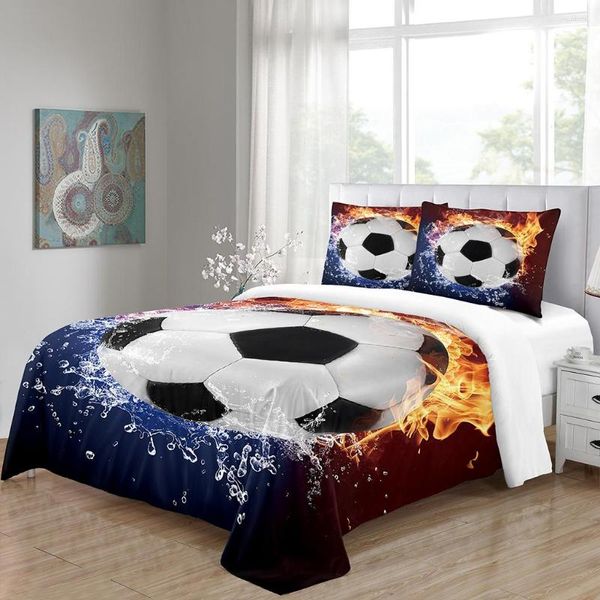 Set di biancheria da letto 3D Digital Custom Kids Soccer Black Cool Football Design Childern con federa per biancheria da letto Copripiumino Decor