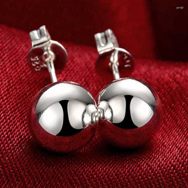 Orecchini a bottone in argento sterling 925 8/10mm sfera di perline solide lisce rotonde per gioielli da donna per feste di fidanzamento