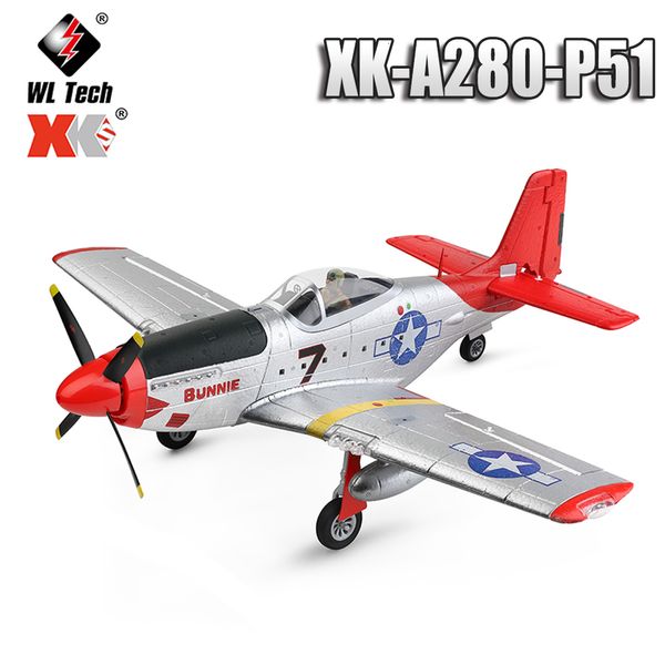 Aereo elettrico / RC WLtoys XK A280 RC aereo P51 simulatore di caccia 2.4G 3D6G aereo in modalità con LED Searchlight giocattoli per aerei adatti ai bambini 230724