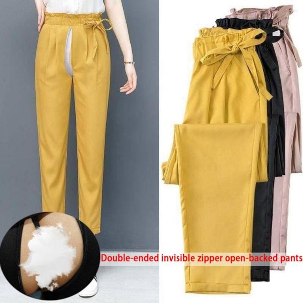 Pantaloni da donna estivi a vita alta invisibili con schienale aperto femminili coreani allentati sottili e pantaloni alla caviglia Harem temperamento sexy casual