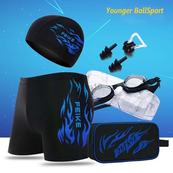 Óculos de proteção miopia óculos de natação boxer masculino plus size calção de banho moda primavera quente masculino óculos de natação conjunto de touca de natação HKD230725