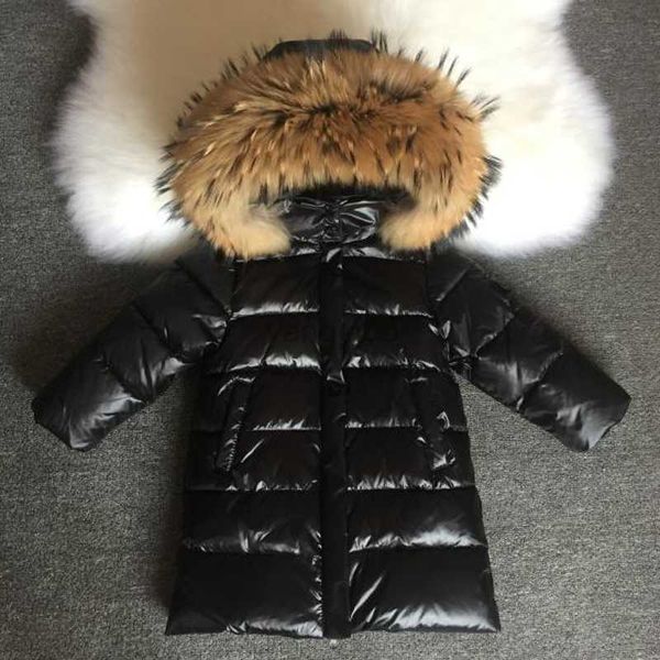 Down Coat Yeni Moda Kızlar Kış Coats Erkek Çocuklar İçin Kış Ceketleri Down Giyim Dış Giyim Su Geçirmez Orta Uzun Kalın Gerçek Kürk Kapşonlu 1-14y HKD230725