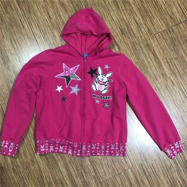 Женские толстовка толстовок корейская ретро -Zip Up Hoodie Hip Hop Gothic Print.