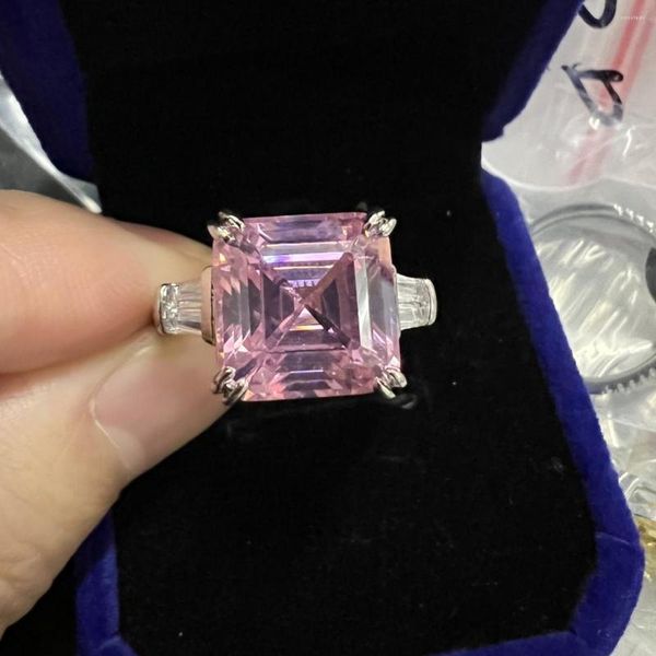 Cluster Anéis Noivado 12mm Laboratório Rosa Anel De Diamante Prata Esterlina 925 Aliança De Casamento Para Mulheres Promessa De Noiva Jóias Presente