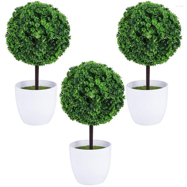 Flores decorativas 3 pçs coroa de flores artificial bola de cerejeira bonsai decoração ao ar livre plantas falsas ornamento de mesa falso arbustos realistas cacto