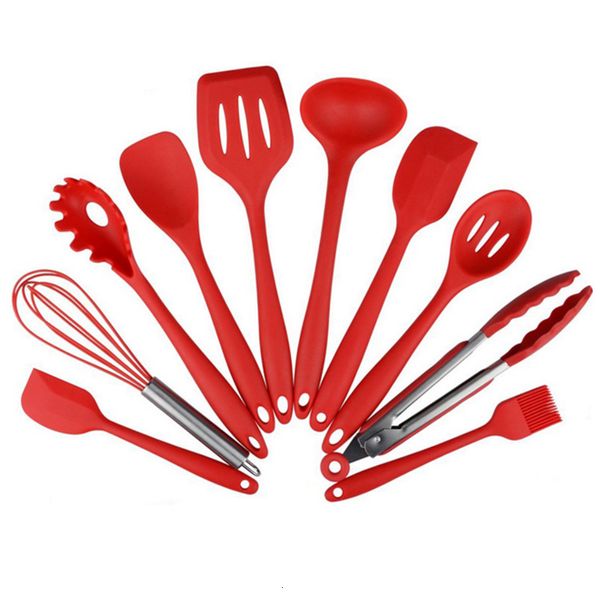 Utensili da cucina Set da 4 o 10 pezzi Set da cucina in silicone Utensili antiaderenti Tong Cucchiaio Server Frusta Mestolo Colino Scanalato Tornitore 230726