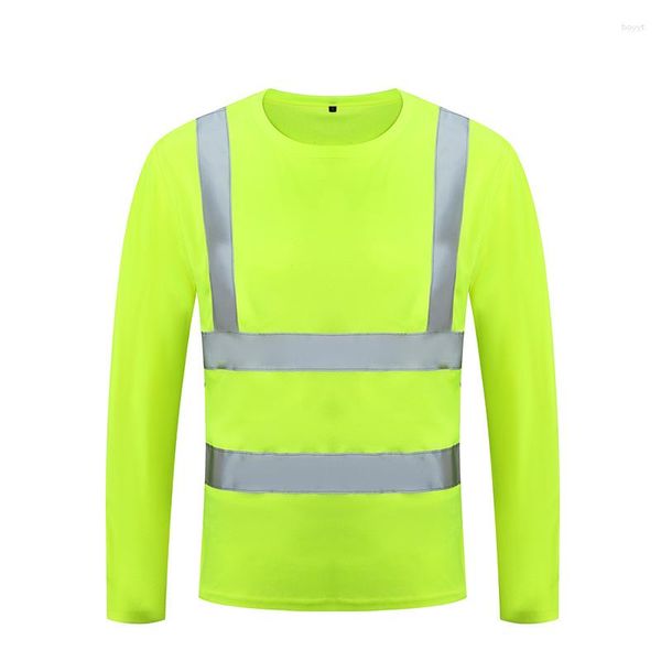 Magliette da uomo Camicia da lavoro riflettente per la sicurezza da lavoro notturna a maniche lunghe in poliestere personalizzata
