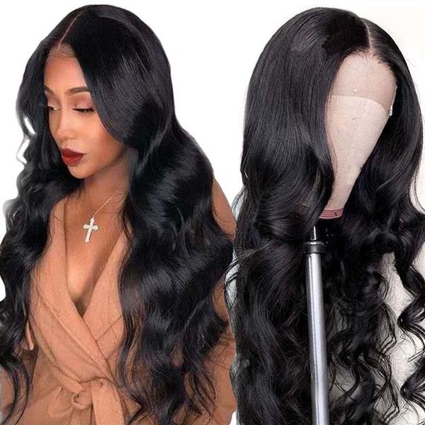 Fechamento Peruca Lace Front Peruca de cabelo humano Onda do corpo perucas de cabelo humano para mulheres negras Dorisy Peruvian Non Remy Hair174Z