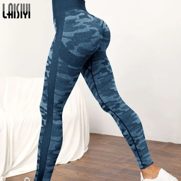 Legging Feminina LAISIYI Calça Feminina Cintura Alta Legging Sem Costura Smile Contour Camo Estampada Calça de Ginástica Legging Push Up Verão 230726