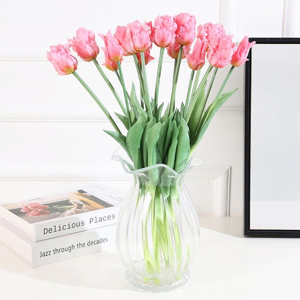 Fiori secchi 5 pezzi Pappagallo Tulipano Fiore artificiale Silicone Real Touch Bouquet 45CM Lusso Decorativo per la casa Soggiorno Deco Flores Pianta finta 230725