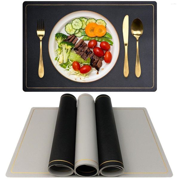 Masa Paspasları 4pcs Nordic deri çift taraflı placemats su geçirmez yağ geçirmez batı pedler sofra takımları düz renk kaymaz kase paspas