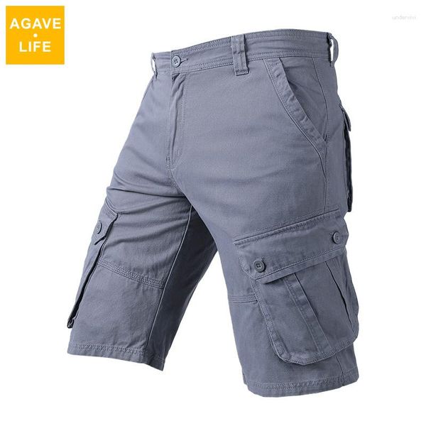 Calças masculinas shorts estilo japonês casual exército militar curto masculino verão algodão reto multibolsos calças cargo