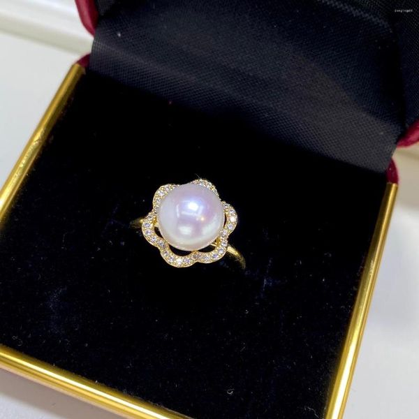 Anelli a grappolo Edison Anello di perle d'acqua dolce naturale 11mm Rosa Viola Colorato Gioielli in oro 18 carati Donna