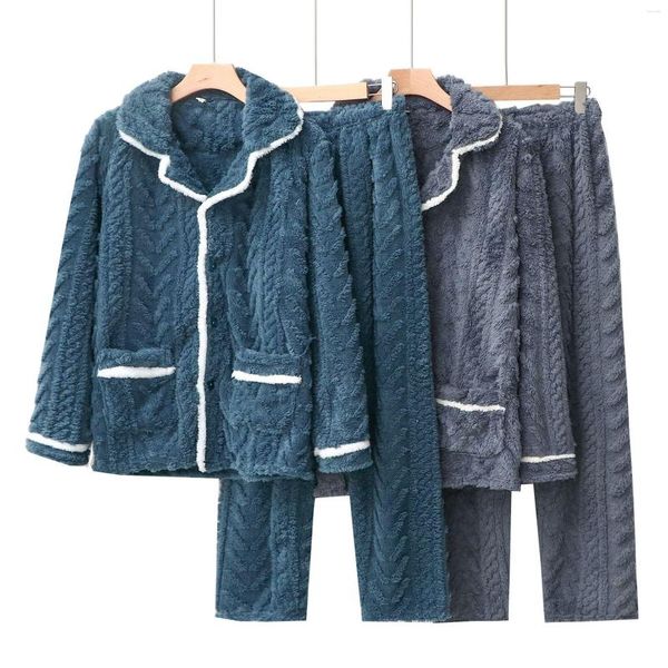 Indumenti da notte da uomo Fdfklak Flanella Pigiama Maschile Homewear Lounge Wear Abbigliamento 2023 Pigiama invernale Set Addensare Caldo 3XL Pijama