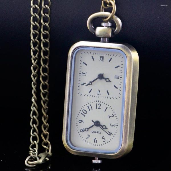 Карманные часы прямоугольник двуязычный дизайн винтажный арабские римские цифры набрать подвесной кулон Кварц подарочные часы