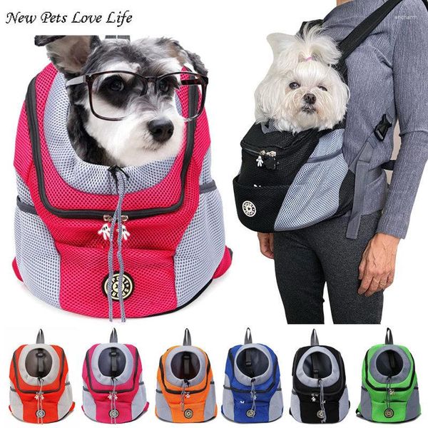 Mochila de viagem portátil de ombro duplo para transporte de cães ao ar livre bolsa para animais de estimação frontal malha respirável ombros para gatos