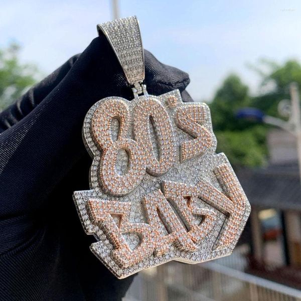 Correntes Iced Out Bling 5A Zircônia cúbica Colares com pingente de bebê dos anos 80 Letra da moda Charme Hip Hop Jóias