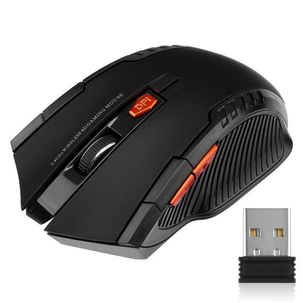 Mouse sem fio 2.4G, receptor USB, 6 botões, mouse óptico sem fio profissional, mouse com rolagem direita para laptop, PC, gamer