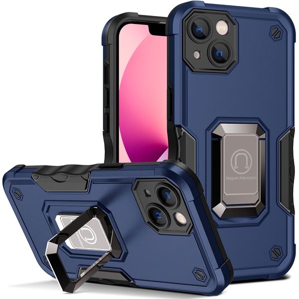 Capas de telefone para T-Mobile Revvl 6 Pro 5G V+ Multicamadas Durável Resistente Kickstand Capa Protetora Ímã Suporte para Carro Concha com Suporte de Anel Azul