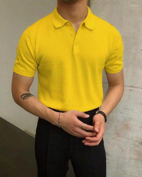 Polo da uomo Estate Casual Manica corta T-shirt Moda tinta unita con scollo a V Polo Camicie Street Abbigliamento di alta qualità