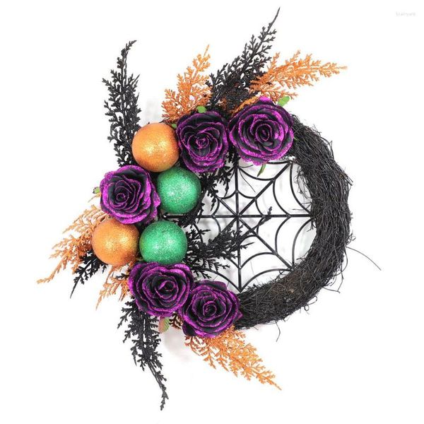 Декоративные цветы 12 рождественский венок с огнями Хэллоуин черный розовый виноградный кольцо мертвые ветви фестиваль атмосфера подвеска