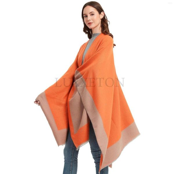 Schals Frauen Kaschmir Fühlen Schal Dame Doppelseitige Winter Cape Frühling Herbst Retro Strickjacke Klassische Einfache Mantel Weiche Große Decke