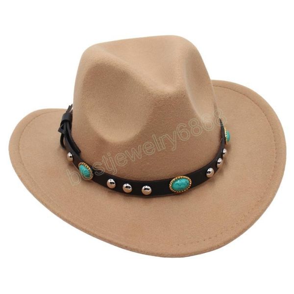 Cappello da cowboy occidentale con cintura turchese Cappellino panama in feltro con tesa curva rosa caldo Cowgirl Fedora Cappello da sole per donna Uomo