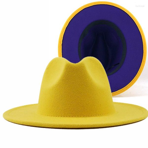 Beralar Unisex Dış Kraliyet Blue İç Kırmızı Yün İnce Kemer Tokası ile Caz Fedora Şapkaları Erkek Kadınlar Geniş Brim Panama Trilby Cap L XL