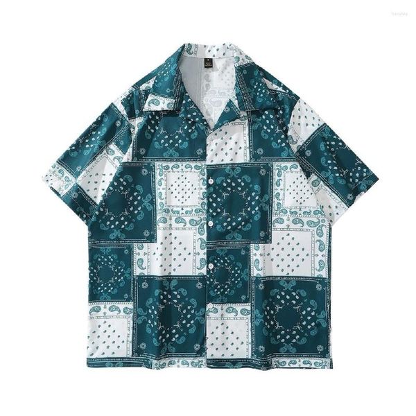 Herren-T-Shirts im Vintage-Stil, lockere große Größe, Hawaiianisch und Blusen, Paisley-Plaid, Sommer, grüne Tops, Urlaub, Urlaub, Streetwear, Hip Hop