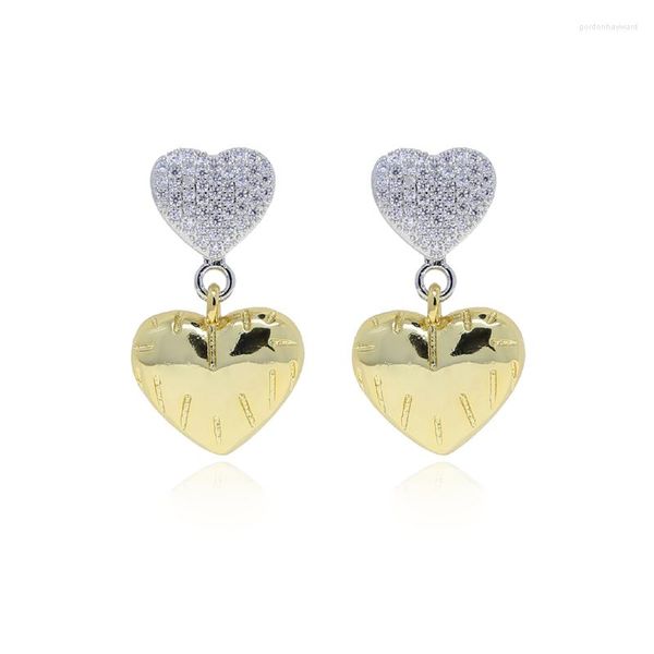 Orecchini pendenti Regalo fidanzata Gioielli di moda Color oro Doppio 2 cuori Charm Orecchini a goccia pendenti