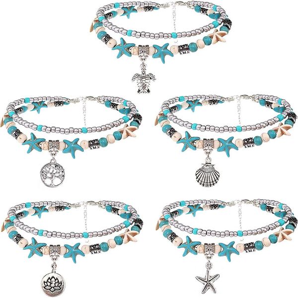 Arti e mestieri Cavigliere da spiaggia a strati per le donne Ragazze Braccialetti regolabili per tartarughe marine Boho Turchese Gioielli per piedi alla caviglia estivi Drop De Dhr7A