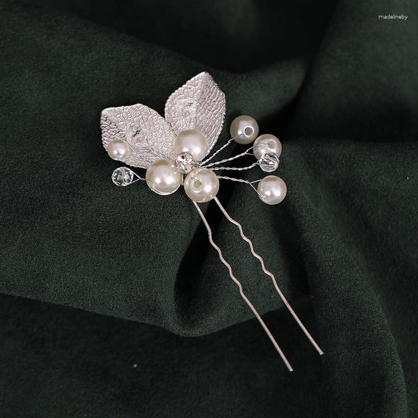 Haarspangen Rose Gold Silber Farbe Hochzeit Haarnadeln Simulierte Perle Blatt Kristall Braut Haarspangen Handgemachte Ornament Frauen Schmuck
