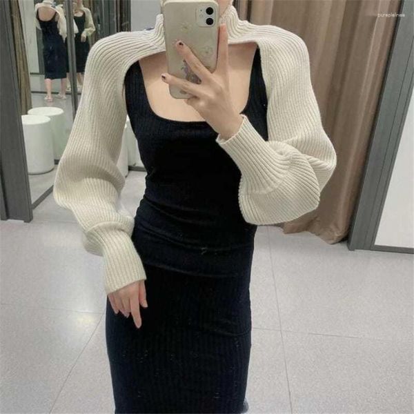 Maglioni da donna 2023 Dolcevita da donna Coprispalle Solid lavorato a maglia Slim Designer Fashion Lantern Sleeve Crop Top Adolescenti Autunno Outwear Soft