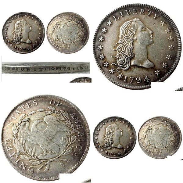 Arti e mestieri Monete degli Stati Uniti 1794 Capelli fluenti Ottone Placcato argento Dollaro Lettera Bordo Liscio Promozione Prezzo di fabbrica Bella casa Dr Dhzbw