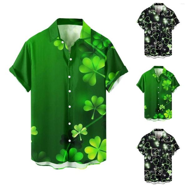 Herren Freizeithemden Overall Herren St. Patricks Day Print Bluse Hemd Kurzarm T-Shirt mit Turedown-Kragen