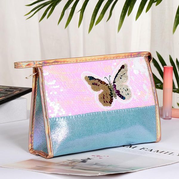 Bolsas de cosméticos personalizadas borboleta lantejoulas produtos de higiene pessoal jovens mulheres senhoras coreana bolsa pequena bolsa de mão bolsa de viagem