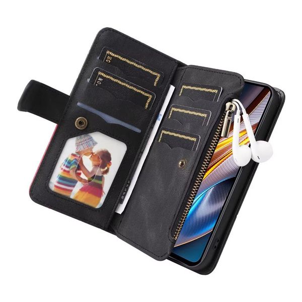 Carteiras para Xiaomi Redmi Nota 9 9S Max 10 11 Pro Plus Zipper Folio Leather Case Carteira 9 Cartas Capa flip Redmi Nota 11