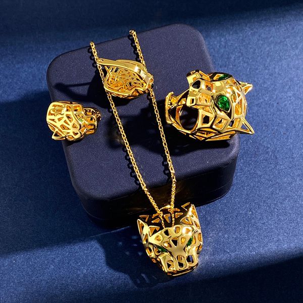 Высококачественные бренды Dupe Brand Leopard Jewelry Green Athestone Crongs и кольцо для женщин