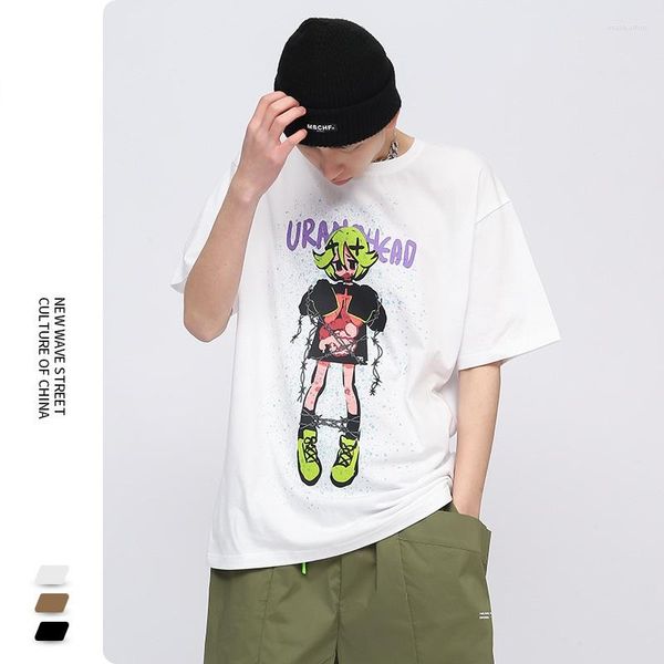 Herren T-Shirts Frühling und Sommer Mode Schönheit Cartoon Kurzarm T-Shirt Retro Print Hip Hop Net Rot Lose BF Wind Paar Frauen