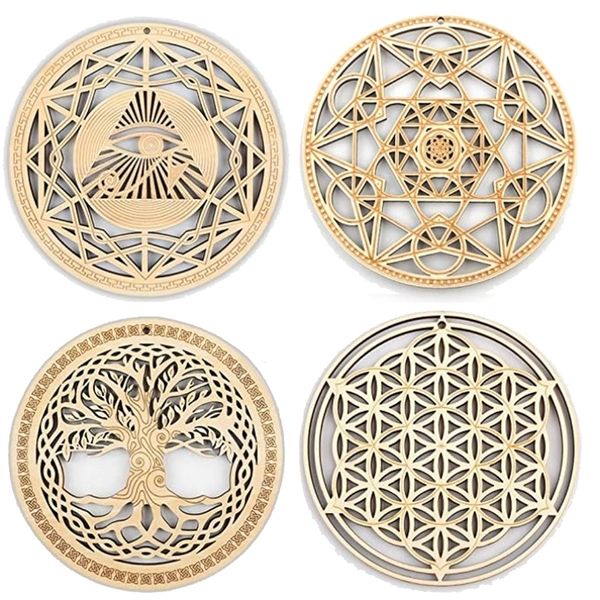 Matten Pads Set mit 10 Stück Heilige Geometrie Wandkunst Kristallgitter Meditation Chakra Holz Yoga Dekor Spirituelle Geschenke 230725