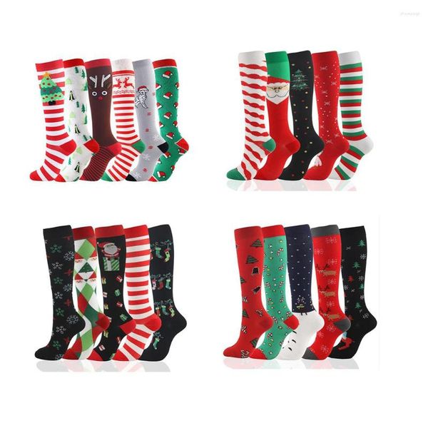 Calzini Sportivi Calcetines De Navidad 5/6 Paia Per Set Calzino Natale Compressione Sport Ginocchio Alta Compressione