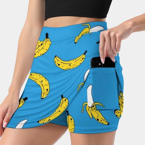 Saias femininas com estampa de banana mini linha A com bolso de couro frutas banana banana amarela