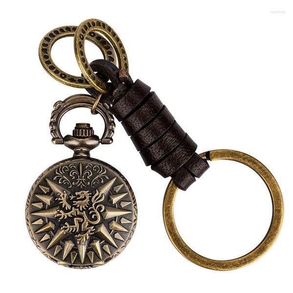 Taschenuhren, altmodisch, brüllender Löwe, Muster, kleine Uhr, Quarz, Analoganzeige, arabische Ziffern, mit Anhänger, Schlüsselanhänger, Kette, Reloj