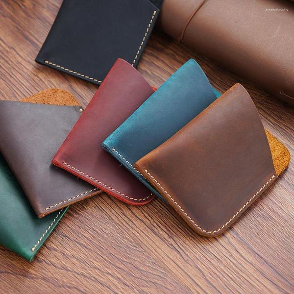 Titulares de cartas Simples Crazy Horse Couather Retro Men Casual Wallet Clip