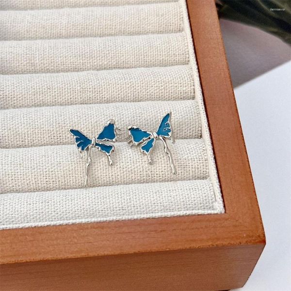 Ohrstecker Koreanischer Modeschmuck Exquisiter blauer Schmetterling Frauen Hohe Qualität 14 Karat vergoldet glänzender Zirkon Ohrschmuck