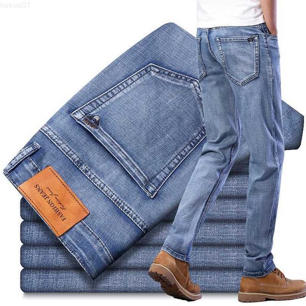 Erkek Sonbahar Streç kalın pamuklu kumaş rahat fit marka erkekler rahat klasik düz gevşek kot erkek denim 230316 l230726