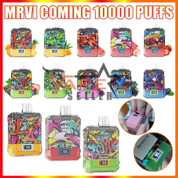 Autentico MRVI Coming 10000 Puffs Crystal Bar Sigaretta elettronica usa e getta Vape con schermo digitale a LED Display Flusso d'aria regolabile Mesh Coil Puff 10K Pen